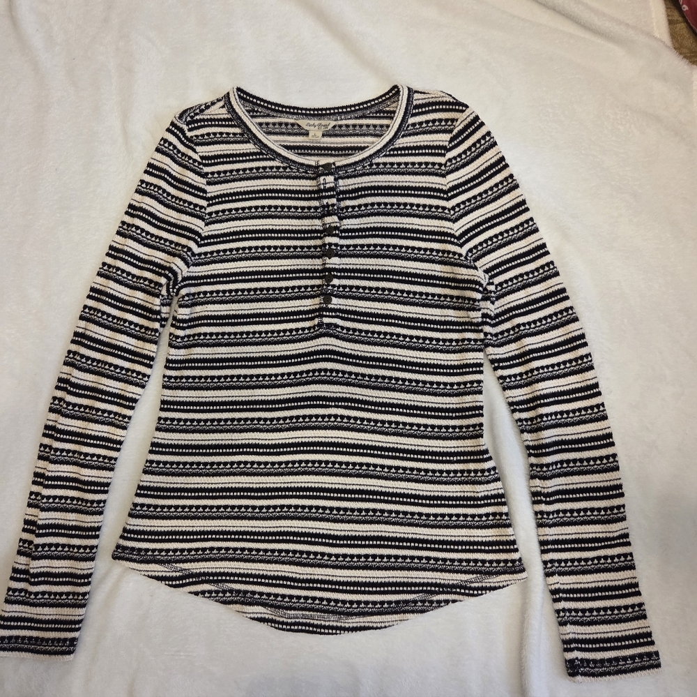 Lucky Brand Black & White Striped Long-Sleeve Henley
